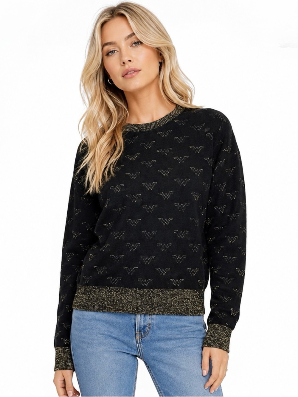 REDONE RE/DONE Wonder Woman Metallic WW Logo Black Sweater NEW Size XS
